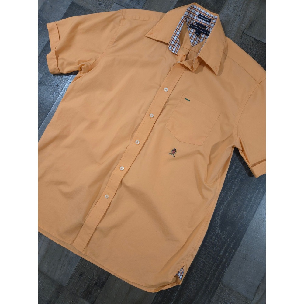 Vintage Tommy Hilfiger 80s 2-Ply Fabric Mens M Orange Lion Crest Button Down